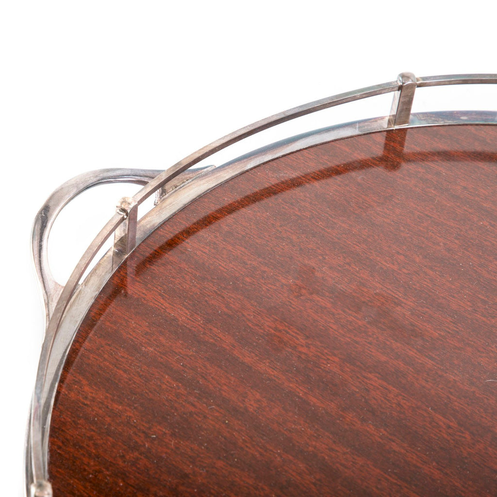 Wood and Chrome Formica Laminated Round Serving Tray