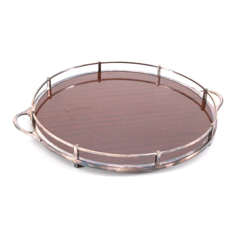 Wood and Chrome Formica Laminated Round Serving Tray