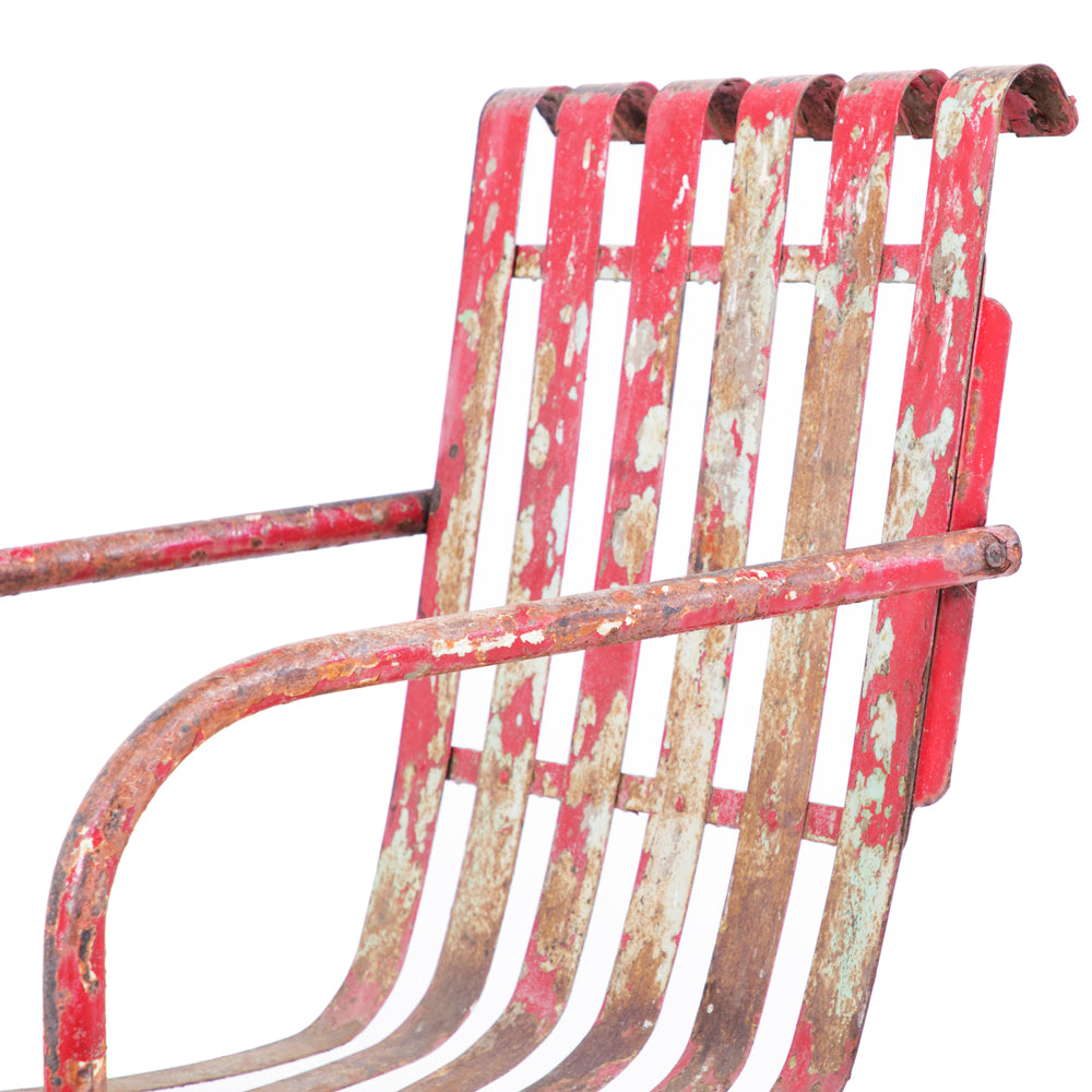 Rustic Red Metal Slat Back Chair