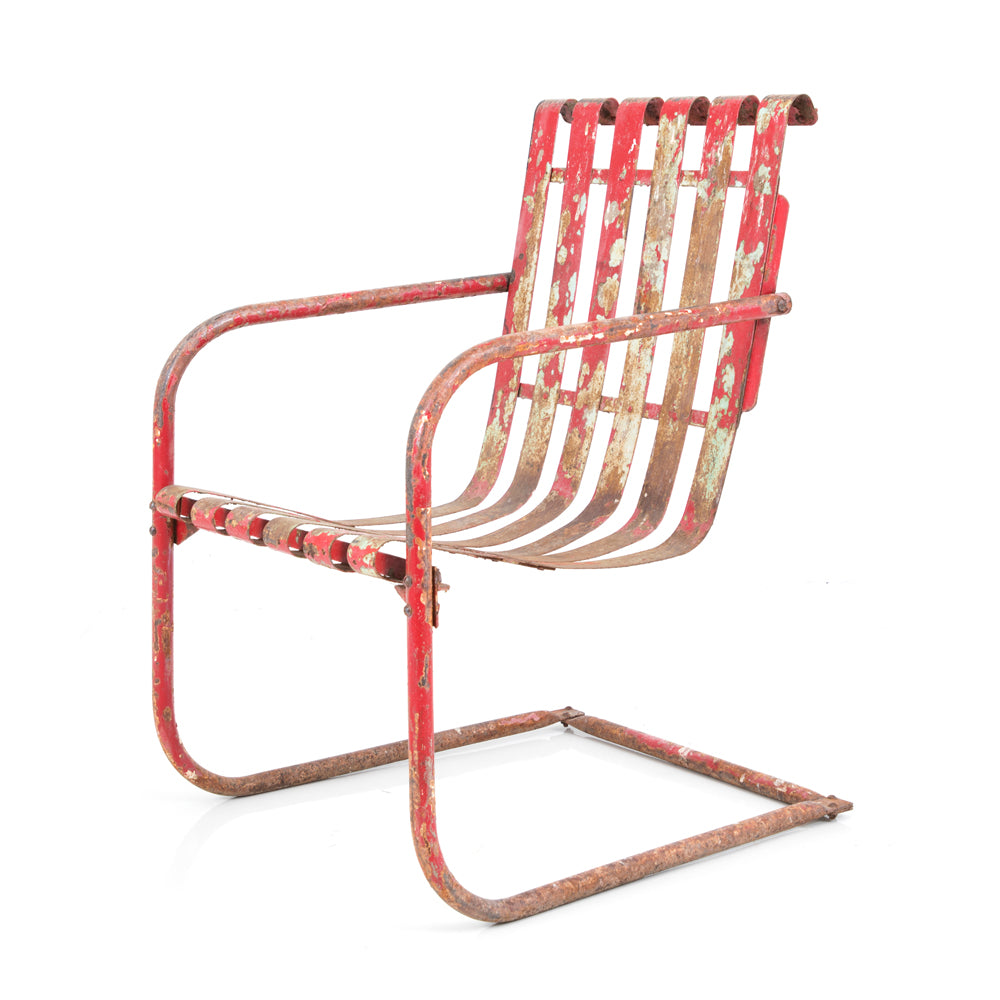 Rustic Red Metal Slat Back Chair