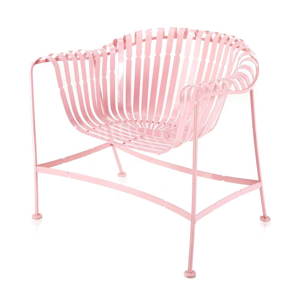 Pink Metal Slat Outdoor Arm Chair