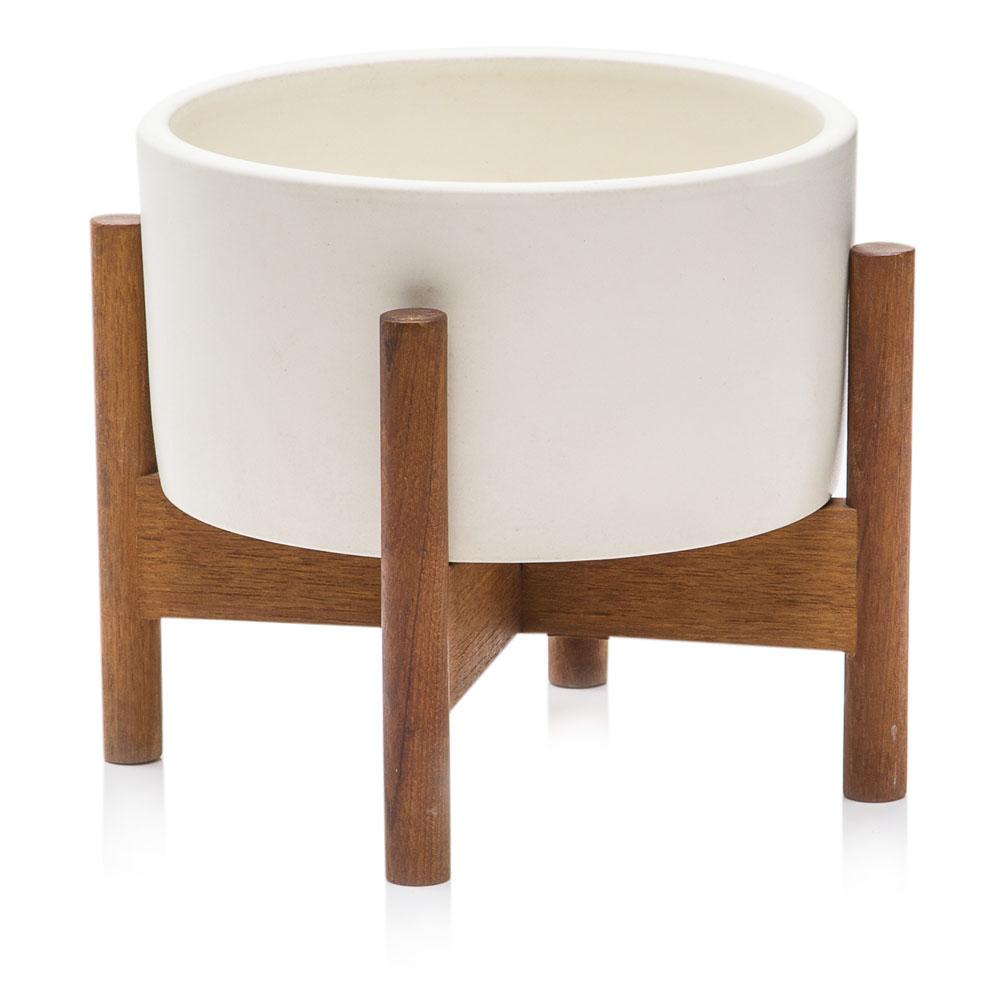 Case Study Table Top Cylinder with Wood Stand - White