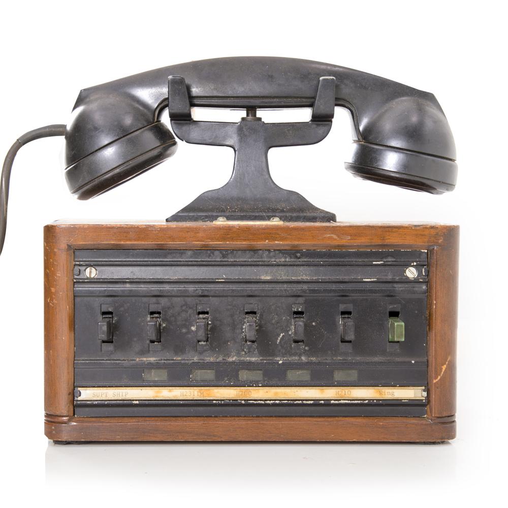 Vintage Wood and Black Tabletop Phone