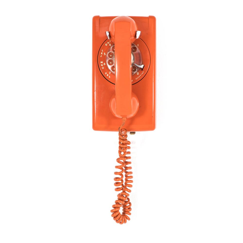 Orange Rotary Wall Phone
