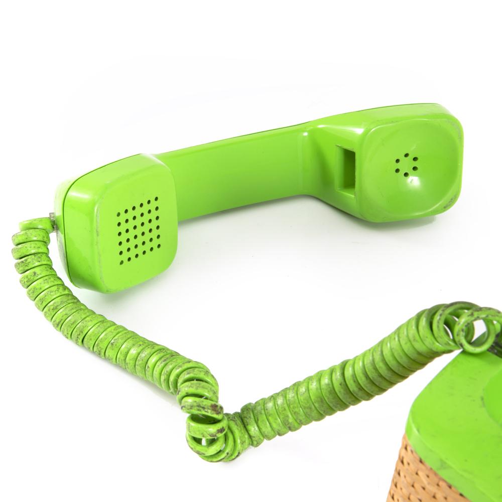 Lime Green & Wicker Telephone - Touchtone