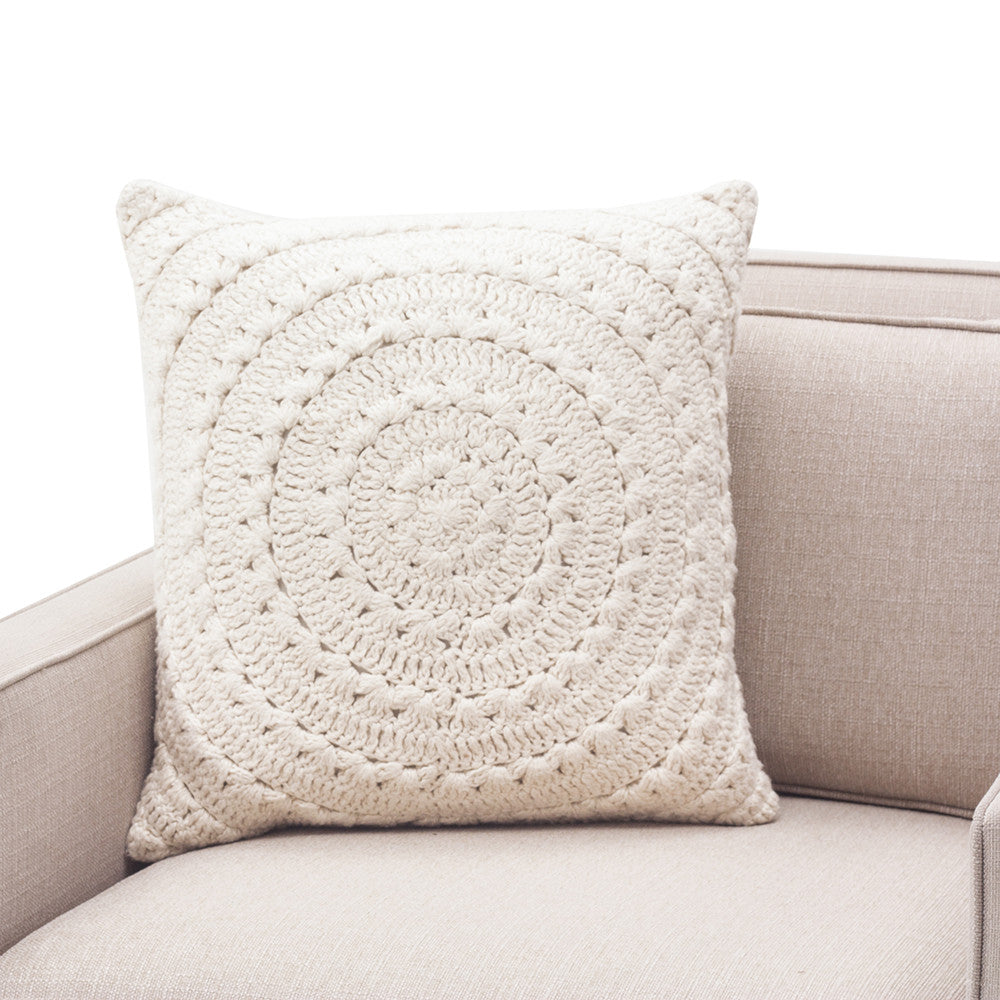 Off White Knit Circle Pattern Pillow
