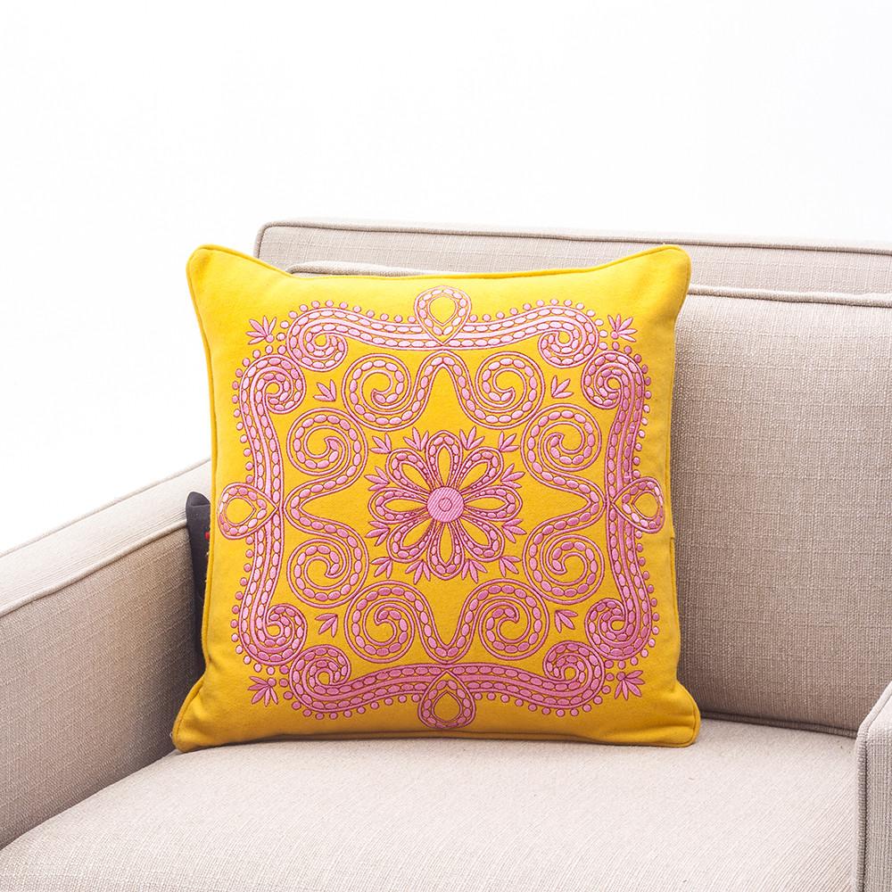 Yellow and Pink Embossed Square Pillow