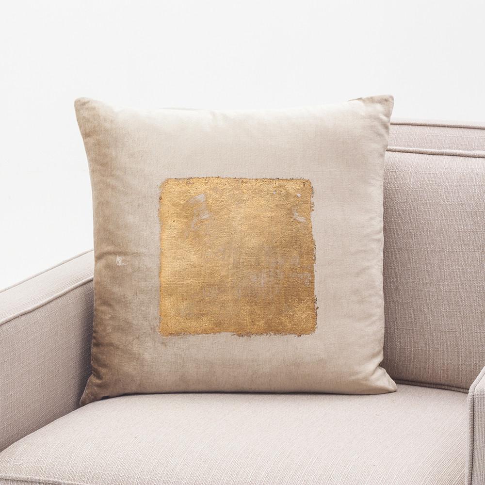 Tan Velvet Pillow with Gold Foil Square