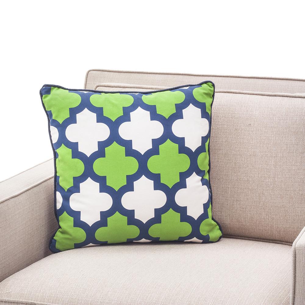 Green & White Moroccan Patterned Pillow