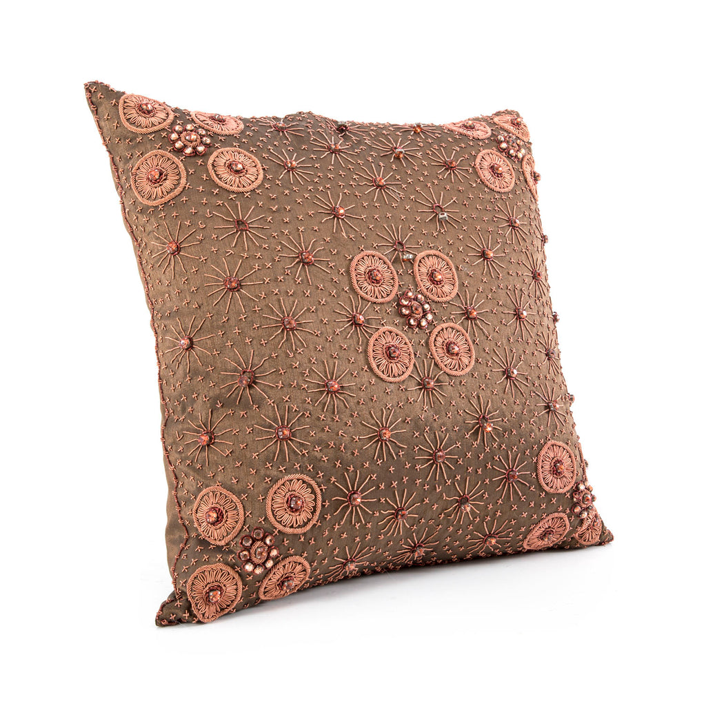 Bronze Ornate Beaded Pillow