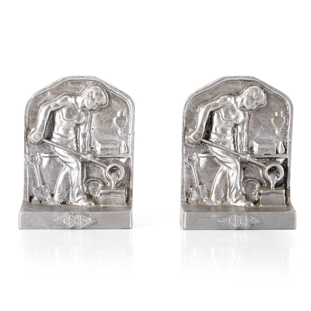 Silver Iron Worker Book Ends (A+D)