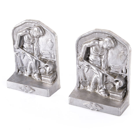 Silver Iron Worker Book Ends (A+D)