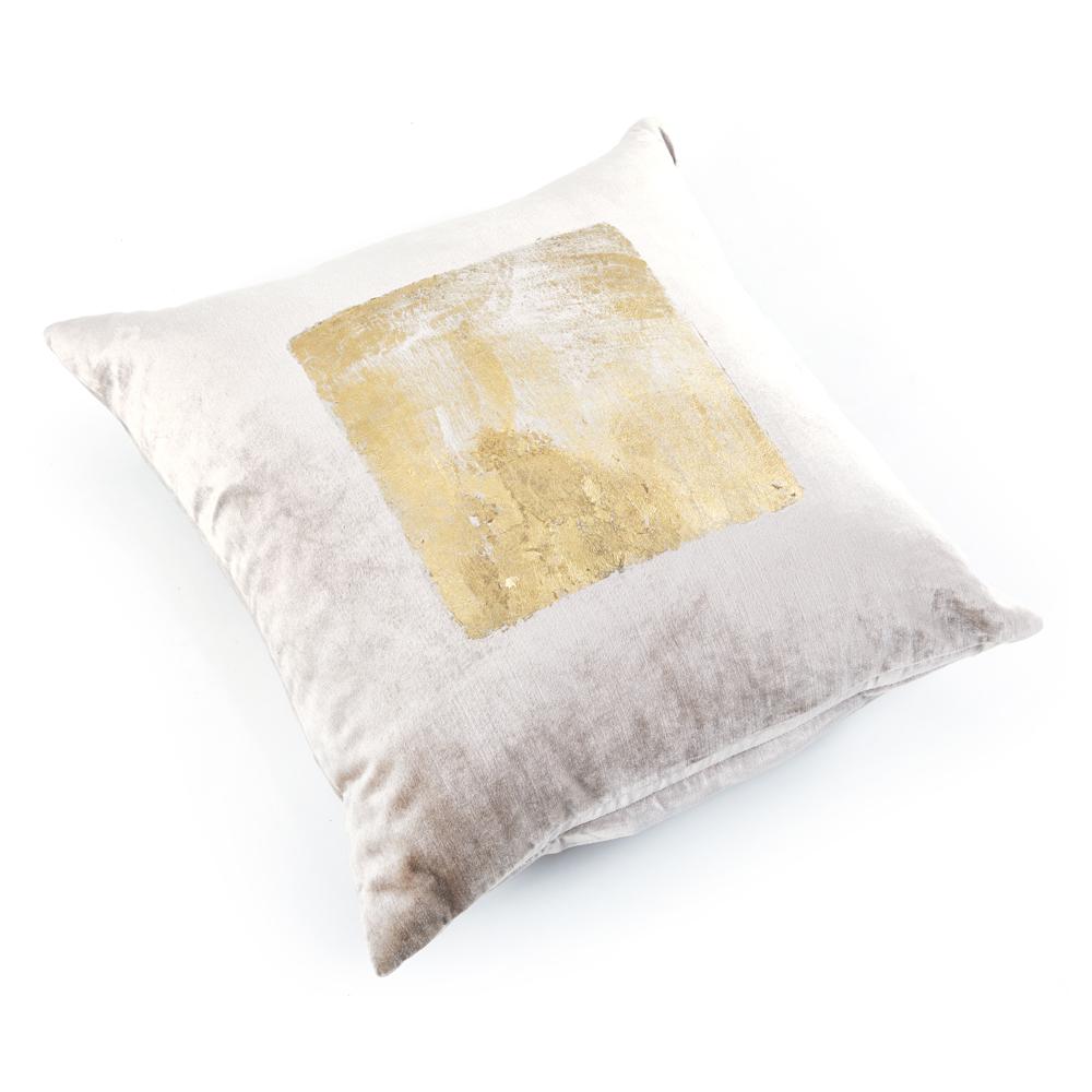 Tan Velvet Pillow with Gold Foil Square
