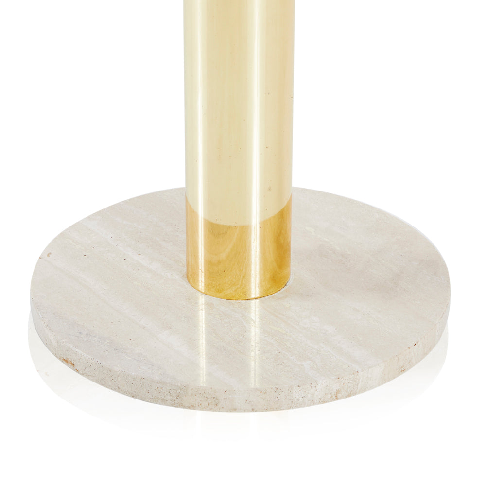 Glass Top Brass and Marble Base Side Table