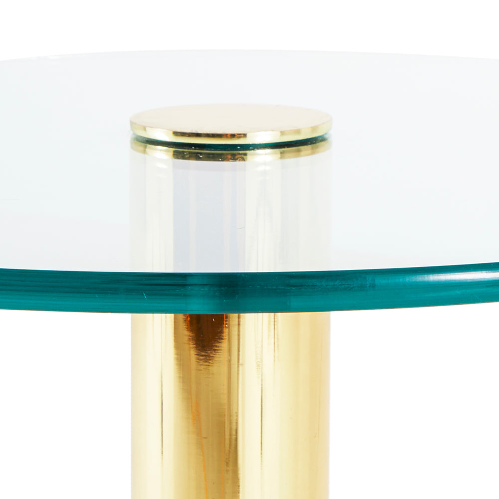 Glass Top Brass and Marble Base Side Table