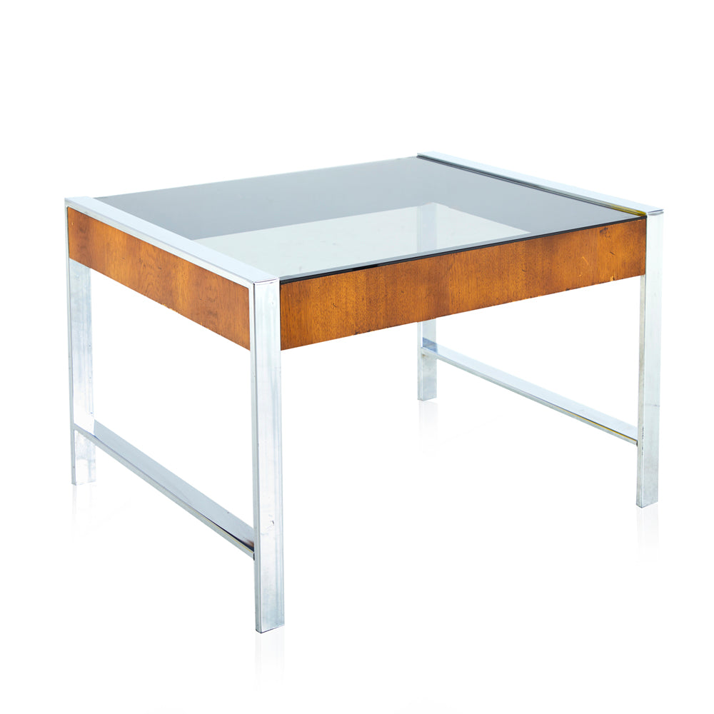 Smoked Glass / Chrome / Wood Side Table