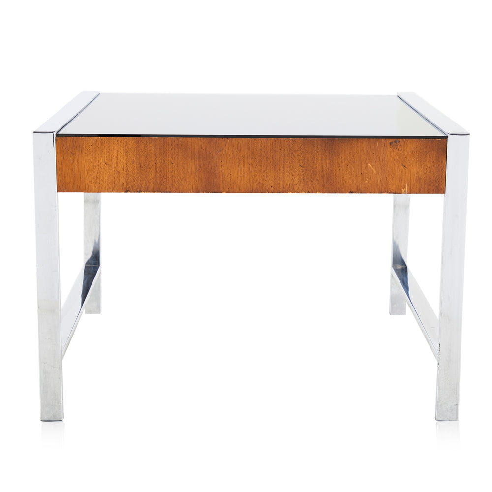 Smoked Glass / Chrome / Wood Side Table