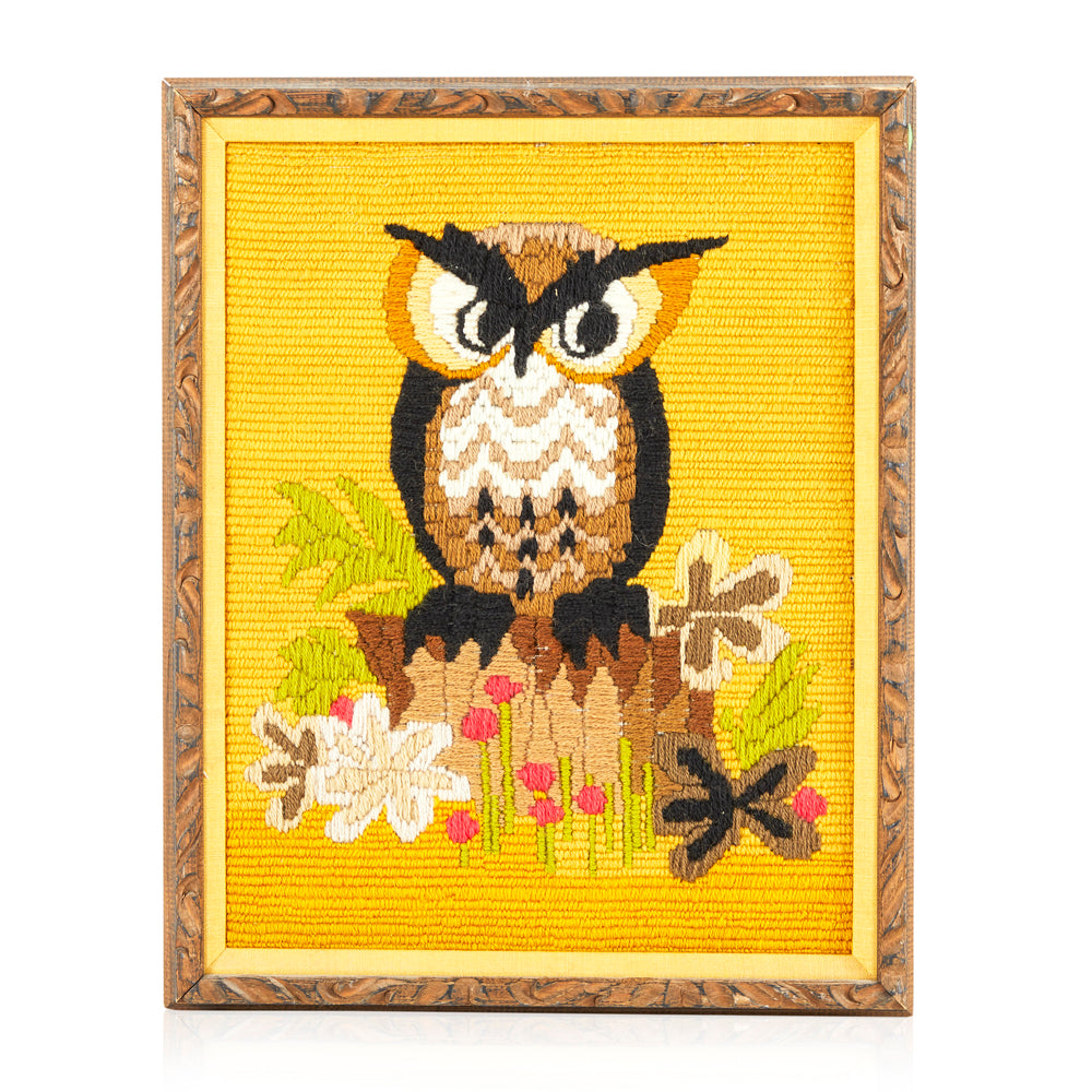 Yellow Owl Textile Art
