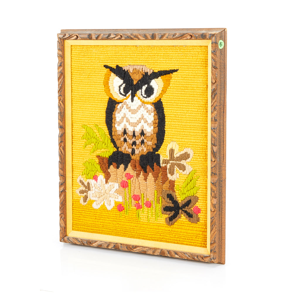 Yellow Owl Textile Art