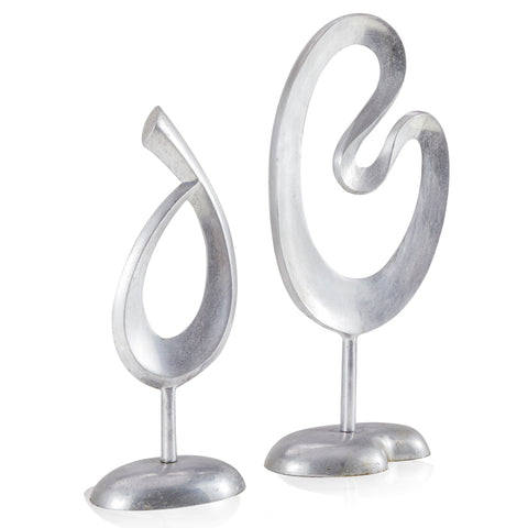 Pair of Abstract Silver Tabletop Sculptures