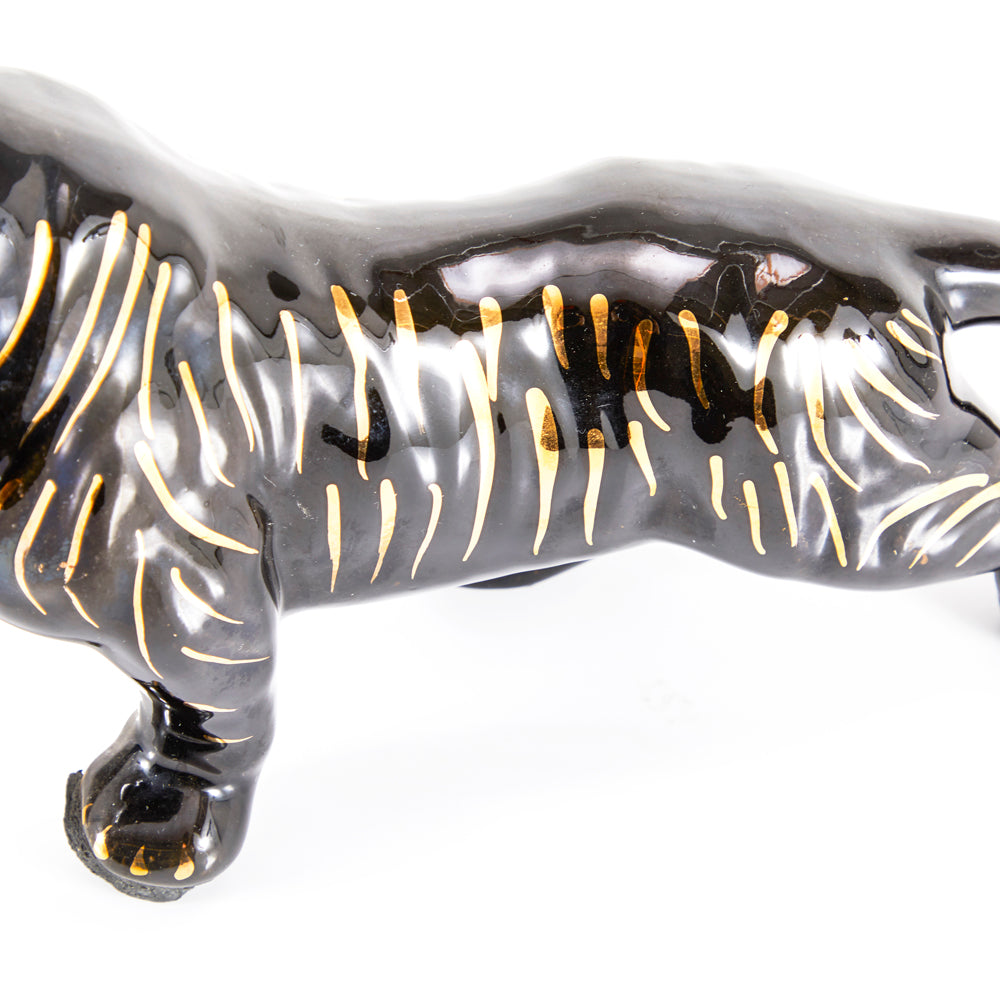 Ceramic Black Gold Striped Tiger Figurine