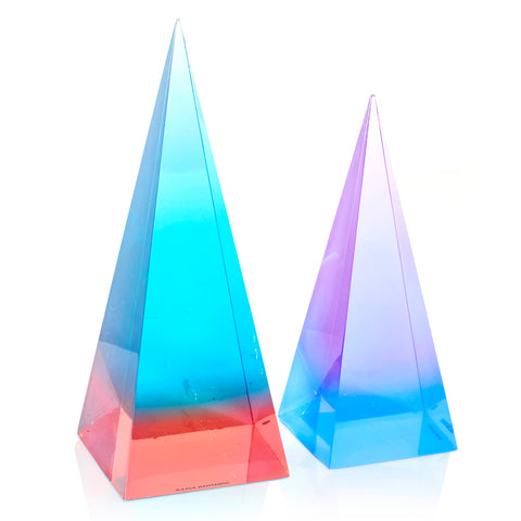 Colorful Lucite Pyramid Sculptures - set of 2
