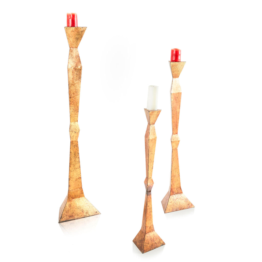 Tall Angular Gold Candlestick Set of 3