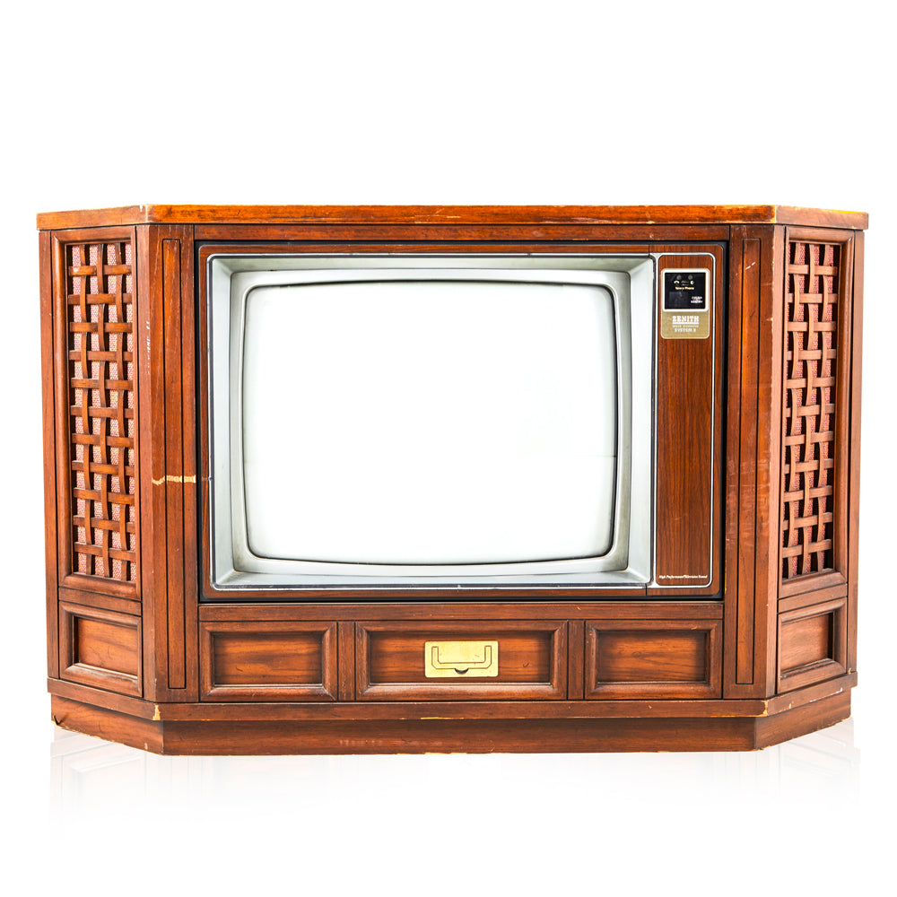 Zenith Large Wood Corner Television Console with Crosshatch Speakers