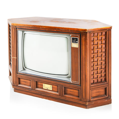Zenith Large Wood Corner Television Console with Crosshatch Speakers
