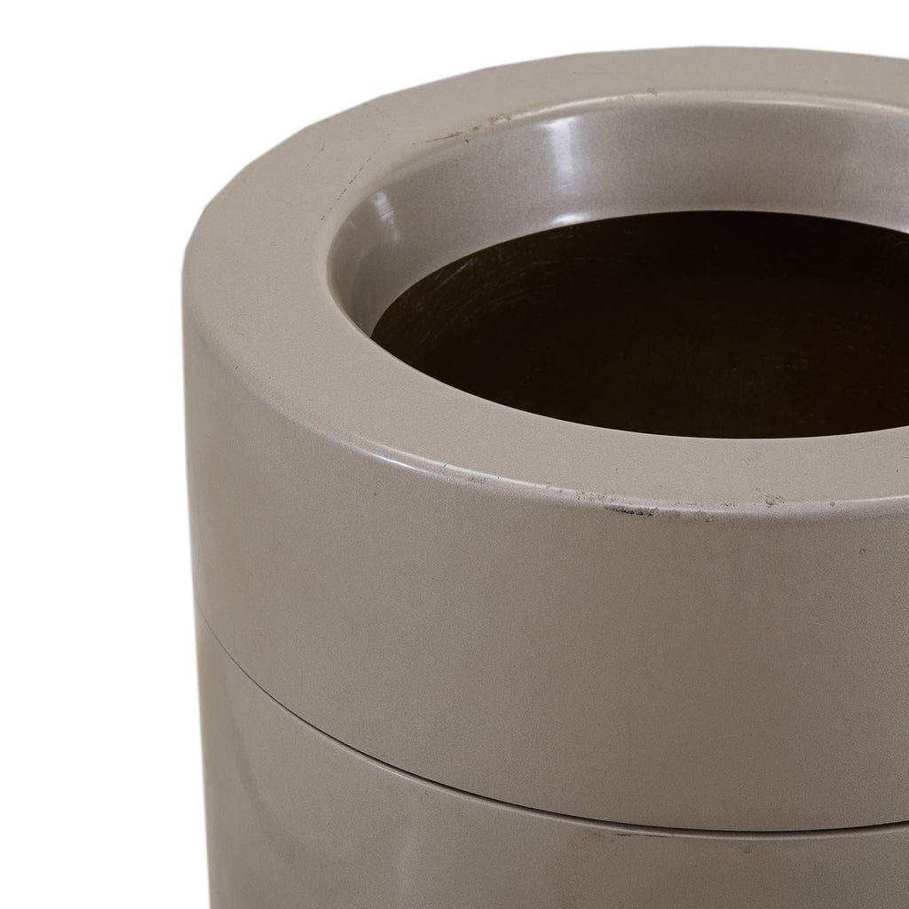 Cylindrical Grey Trash Can