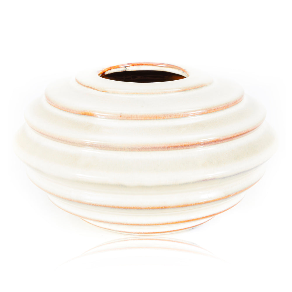 White Ceramic Ring Indented Vase (A+D)