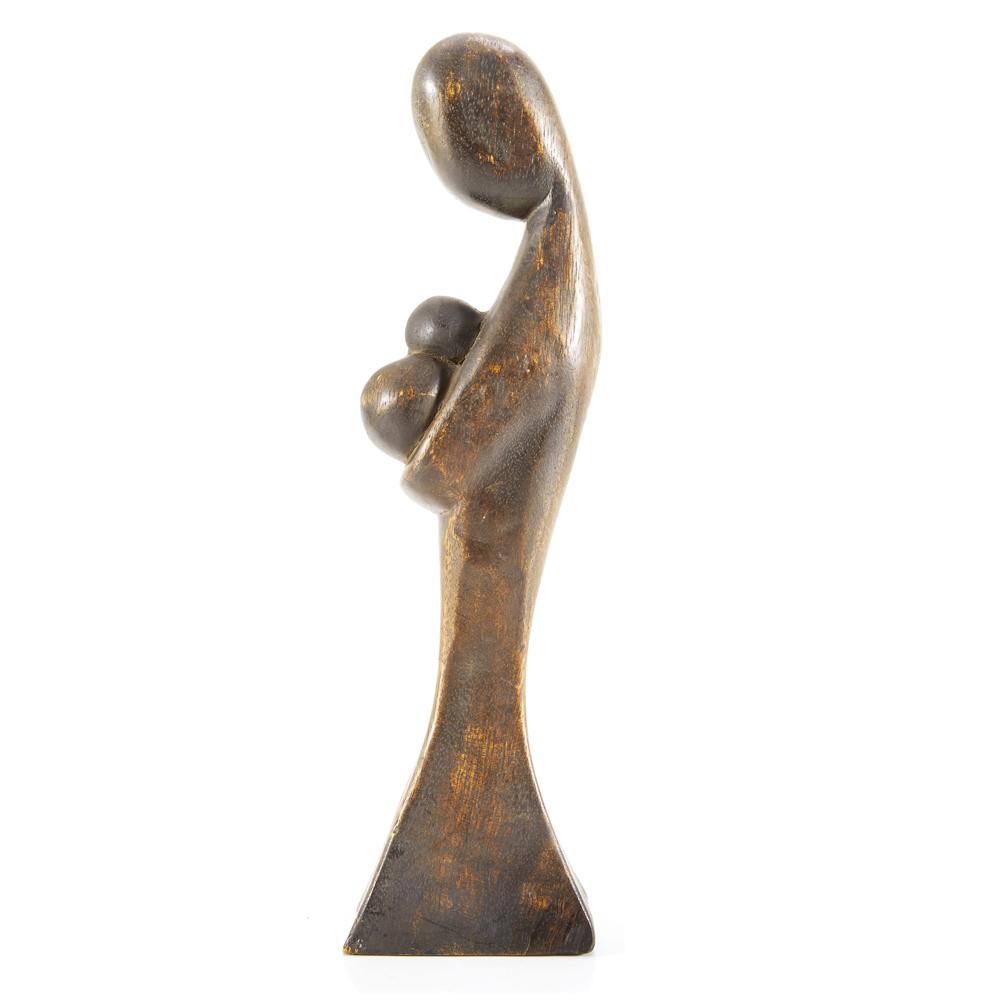 Wood Dark Mother and Child Sculpture (A+D)