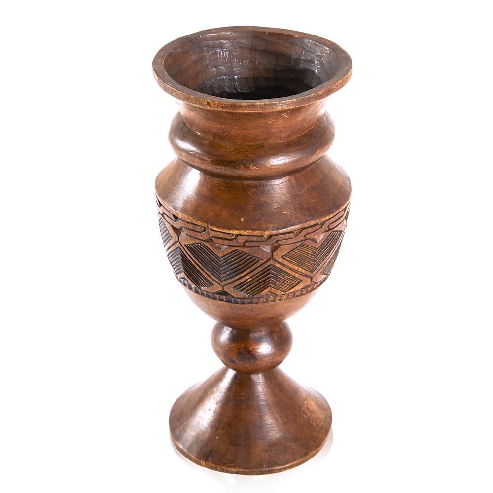 Brown Wooden Vessel With Carvings (A+D)