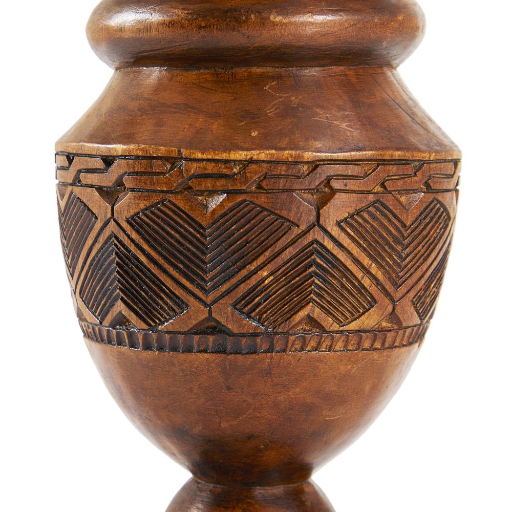 Brown Wooden Vessel With Carvings (A+D)