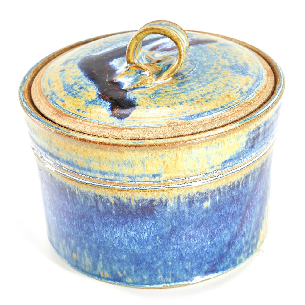 Blue and Yellow Ceramic Pot with Lid (A+D)