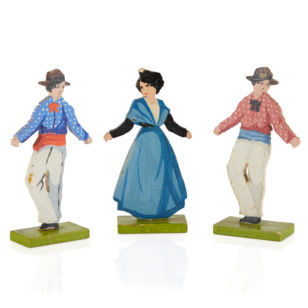 Multi-Colored Village Wood Figurines Set of 3 (A+D)