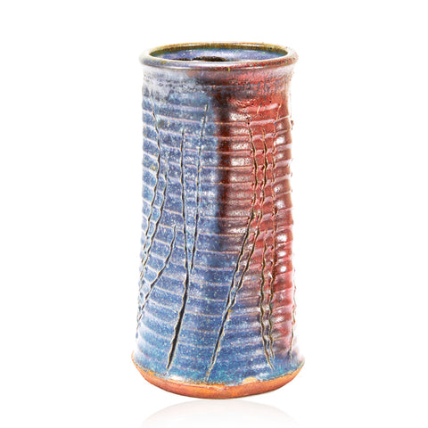 Multi Red Blue Ribbed Vase (A+D)