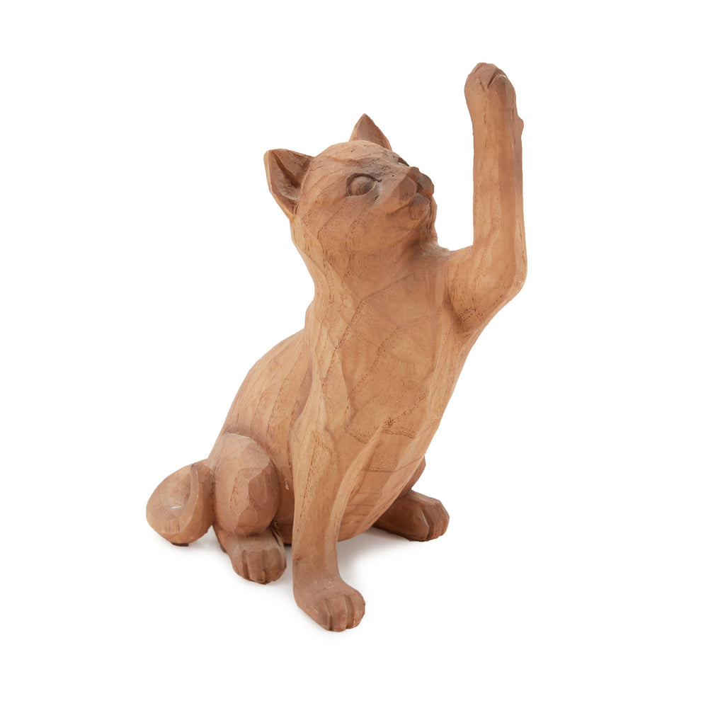 Brown Wood Cat Sculpture (A+D)