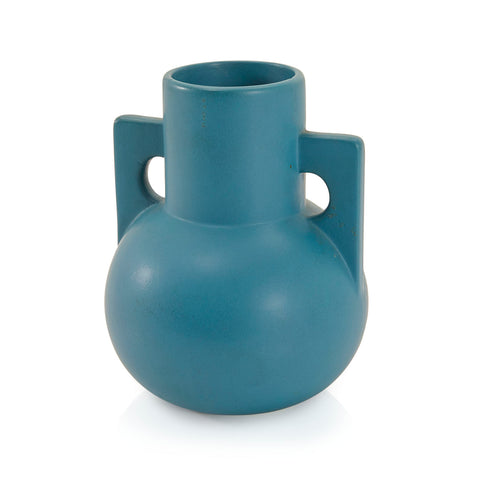 Blue Matte Spherical Vase with Square Handles (A+D)