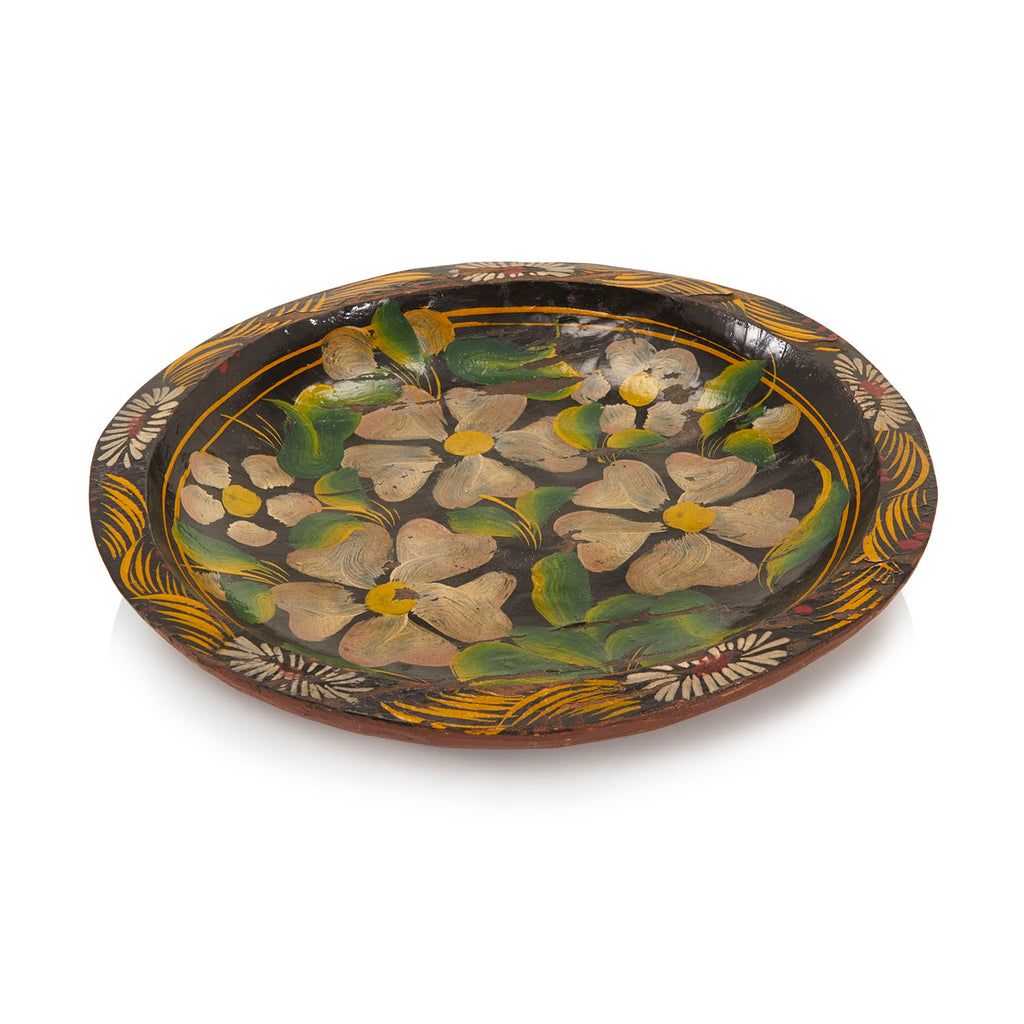 Black Painted Wood Flower Plate (A+D)
