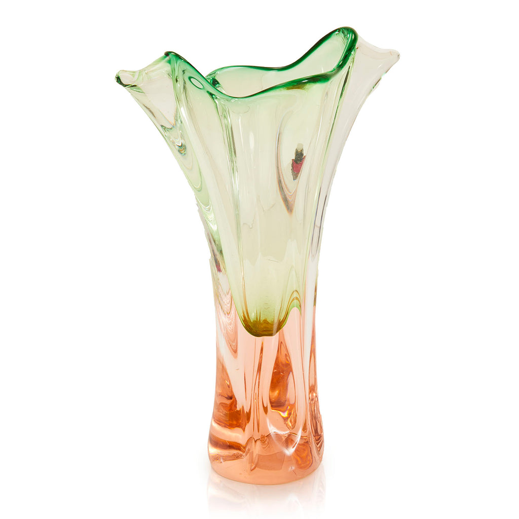 Orange & Green Wavy Glass Vase (A+D)