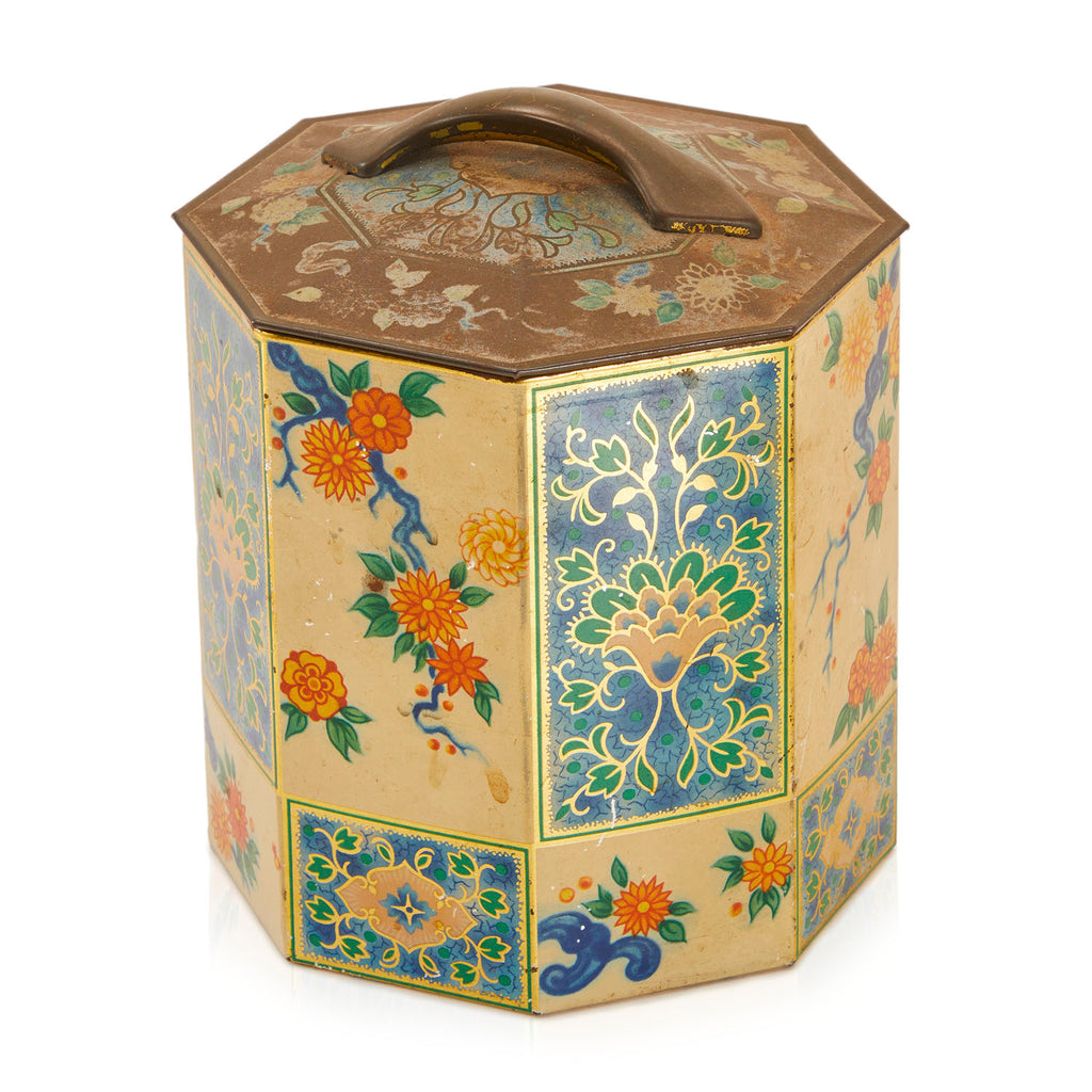 Yellow Blue Floral Tin Container (A+D)