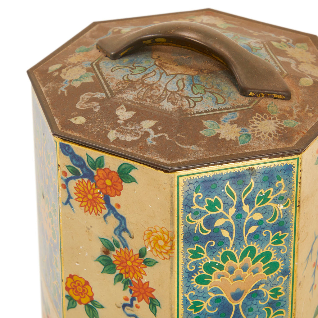 Yellow Blue Floral Tin Container (A+D)