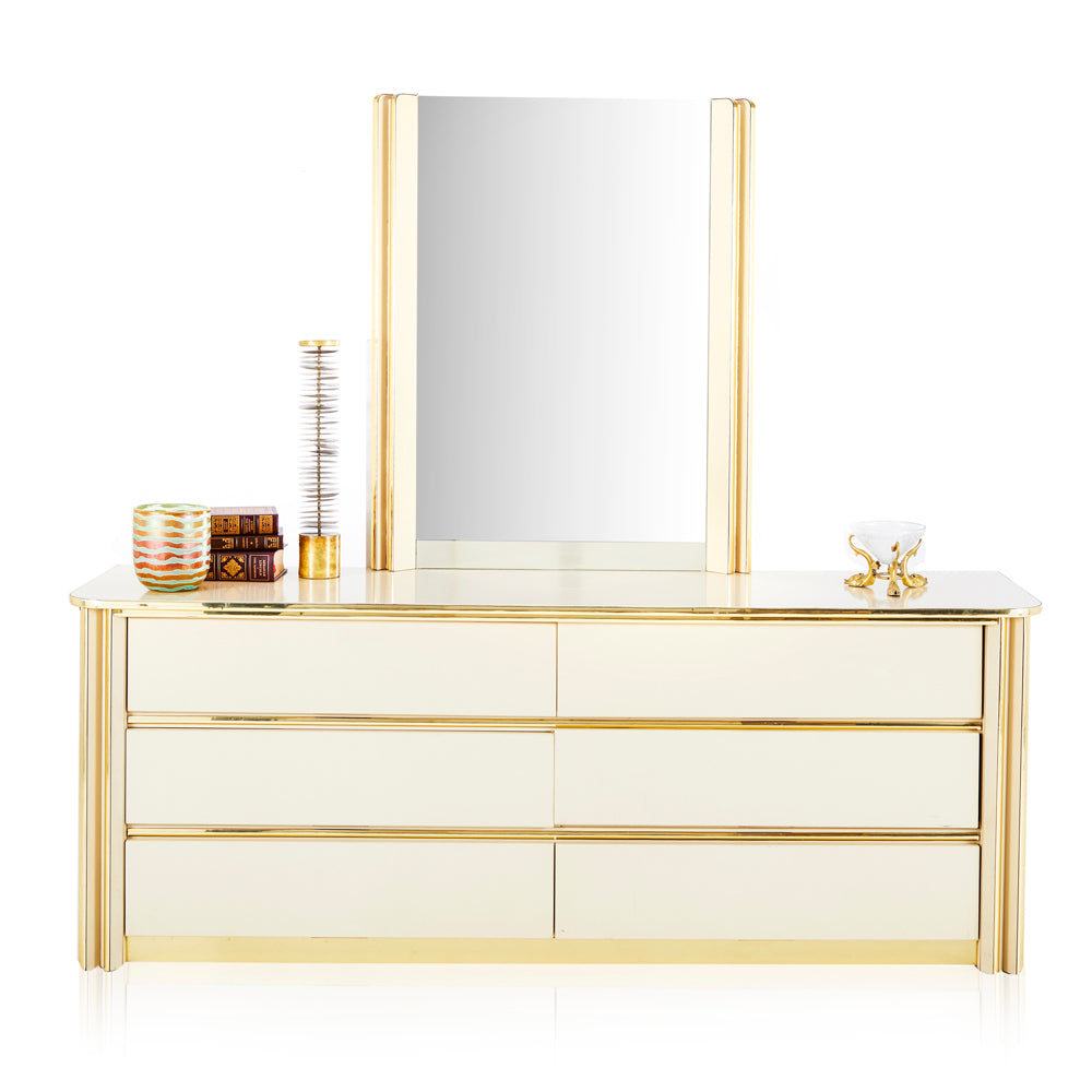 Gold & Cream Lacquer Vanity Dresser and Mirror