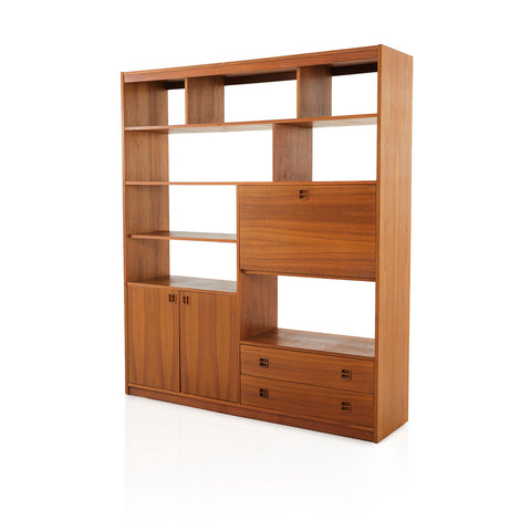 Wide Wood Bookcase Shelf Unit with Cabinets