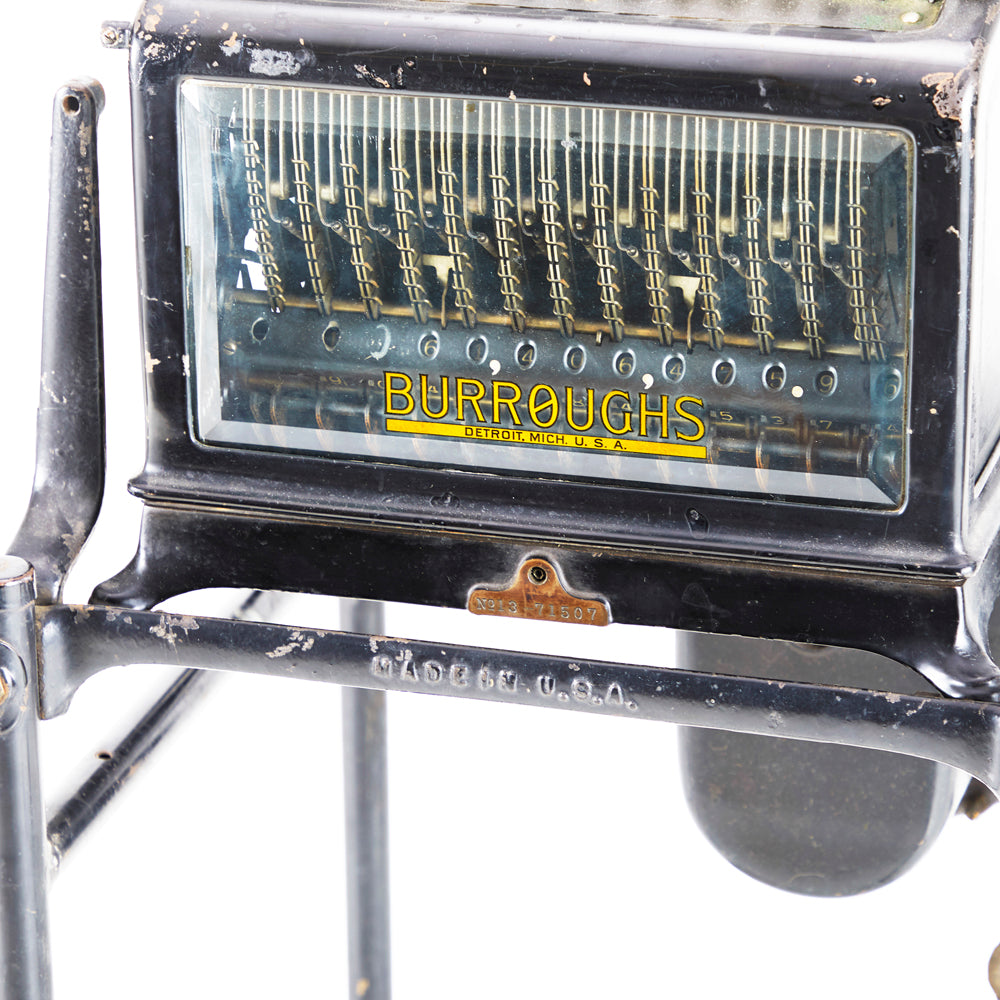 Burroughs Vintage Black Adding Machine on Stand