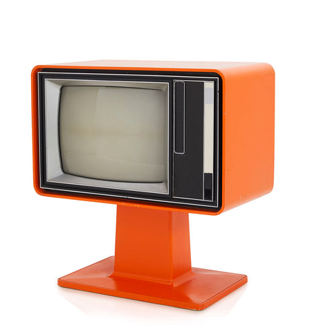 Large Orange Television Console on Stand