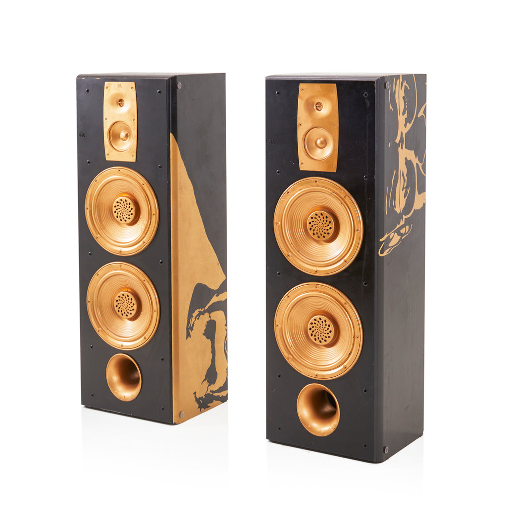 Black and Gold Painted Wood Floor Speaker - set of 2