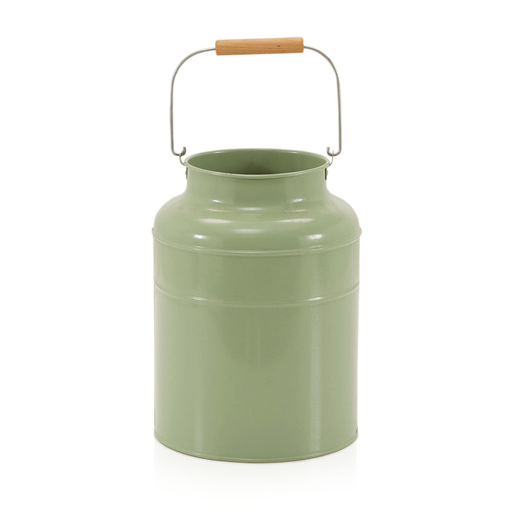 Green Pale Tin Canister with Wood Handle (No Lid)
