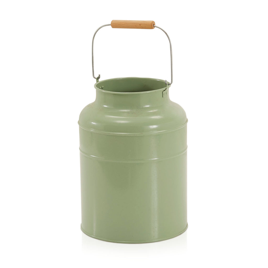 Green Pale Tin Canister with Wood Handle (No Lid)